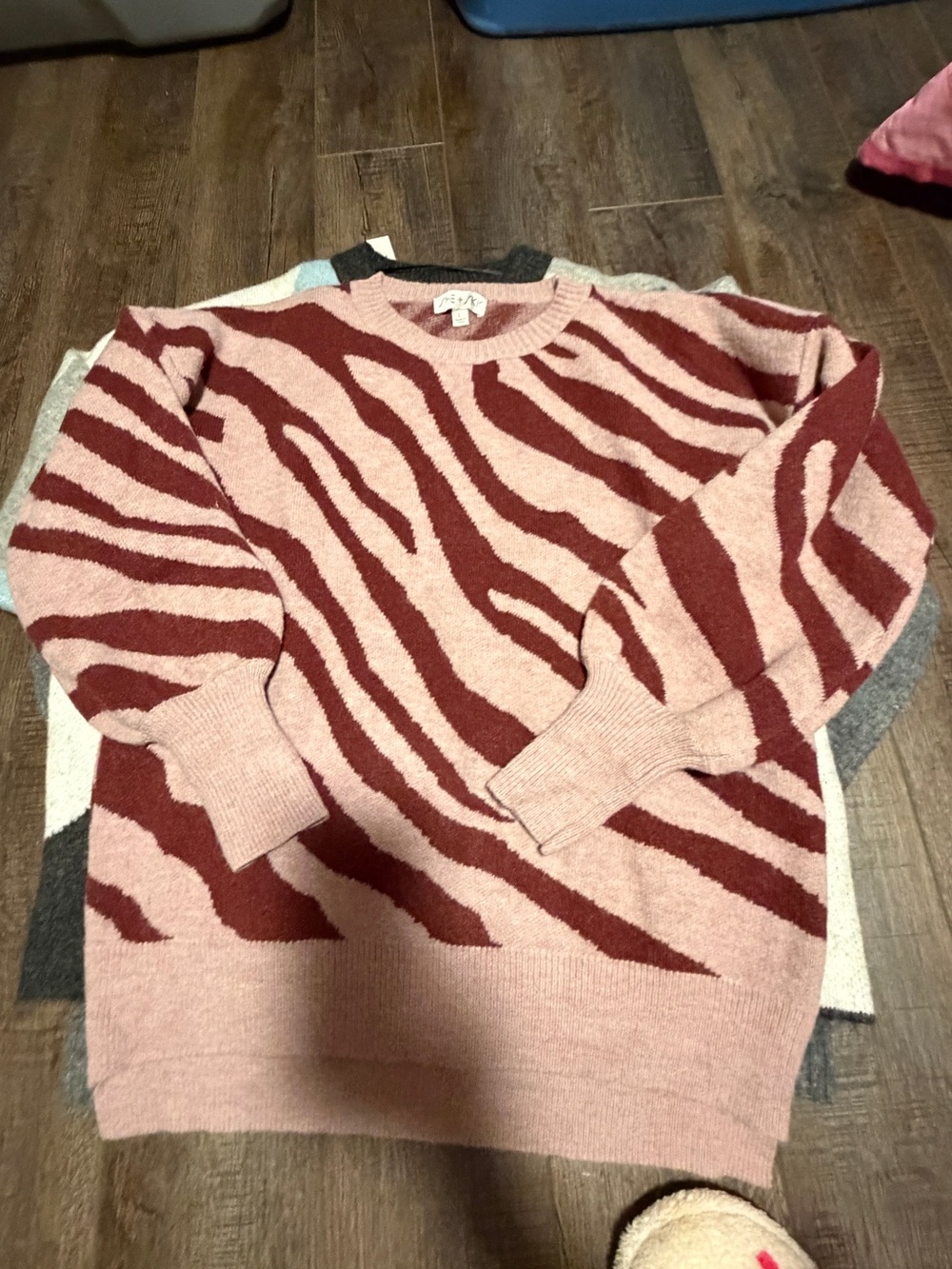 Cozy Pink Zebra-Print Crewneck Sweater